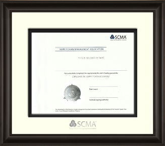 Satin black wood frame (120900) for diploma in Supply Management (National logo in silver)
